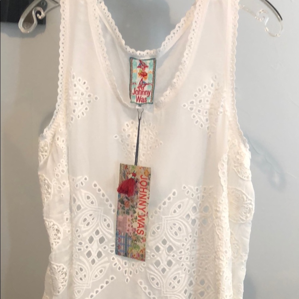 NWT Johnny Was White Eyelet Sleevess tank